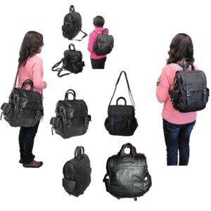 🆕Ameri Leather 3- Way Leather Backpack/Shoulder/Hand Bag Black NWT!
